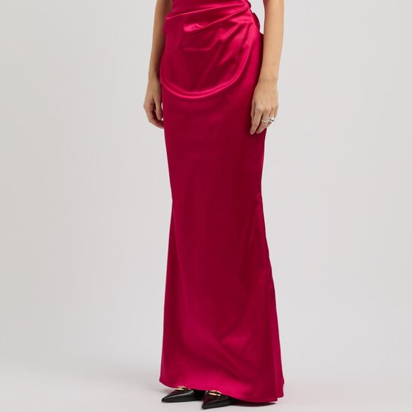 Talbot Runhof Satin Off-The-Shoulder Mermaid Gown Dress Azalea Pink - Picture 5 of 10